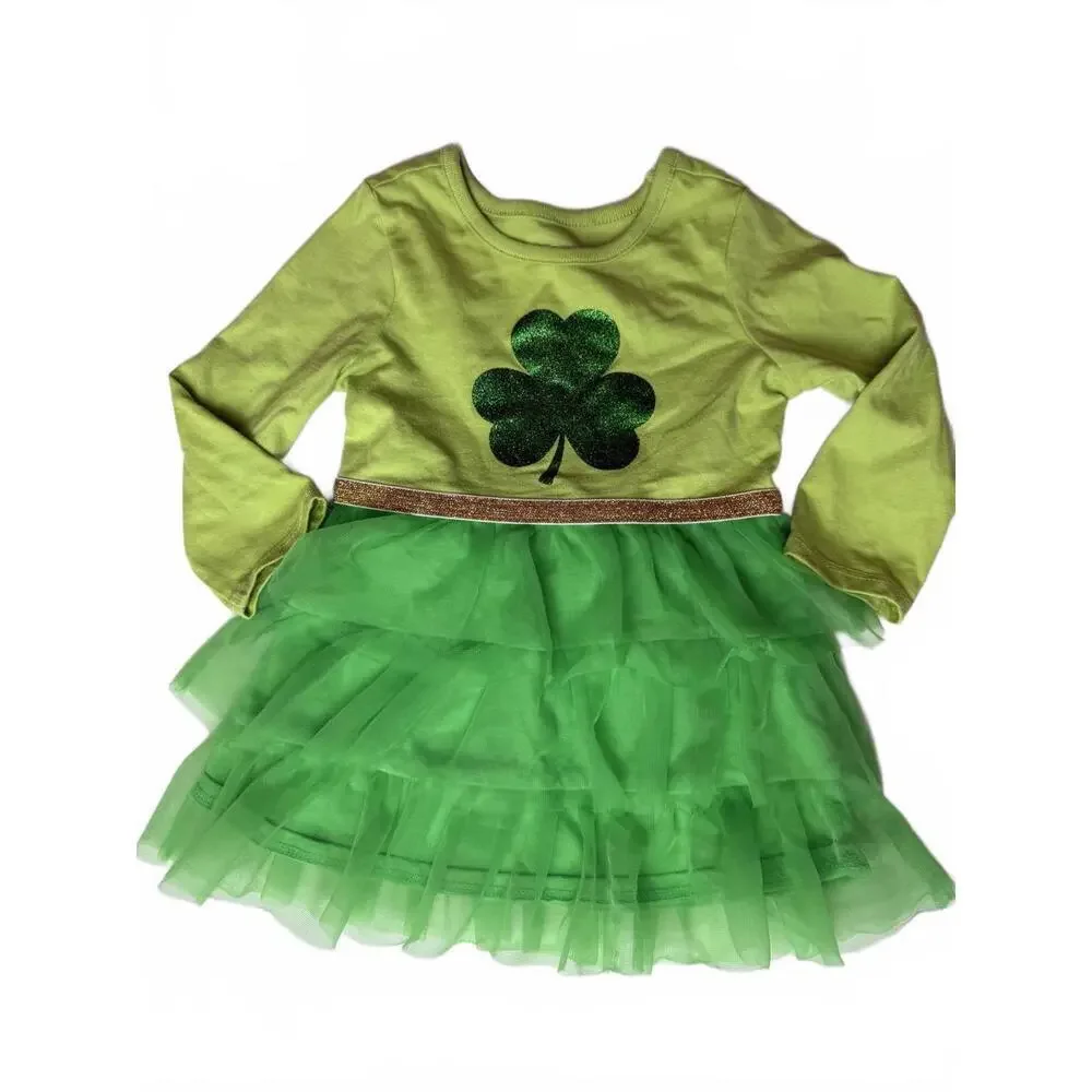Wonder Nation Dress Baby Girls 12M Green Tutu Shamrock St Patricks Long Sleeve